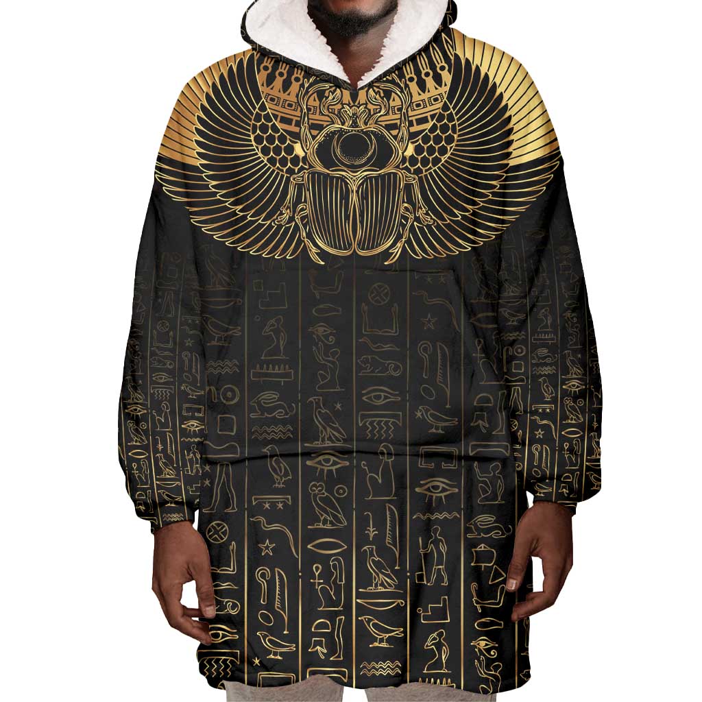 Ancient Egypt Wearable Blanket Hoodie Black Gold Scarab LT7