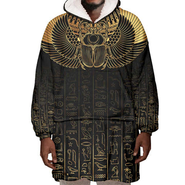 Ancient Egypt Wearable Blanket Hoodie Black Gold Scarab LT7