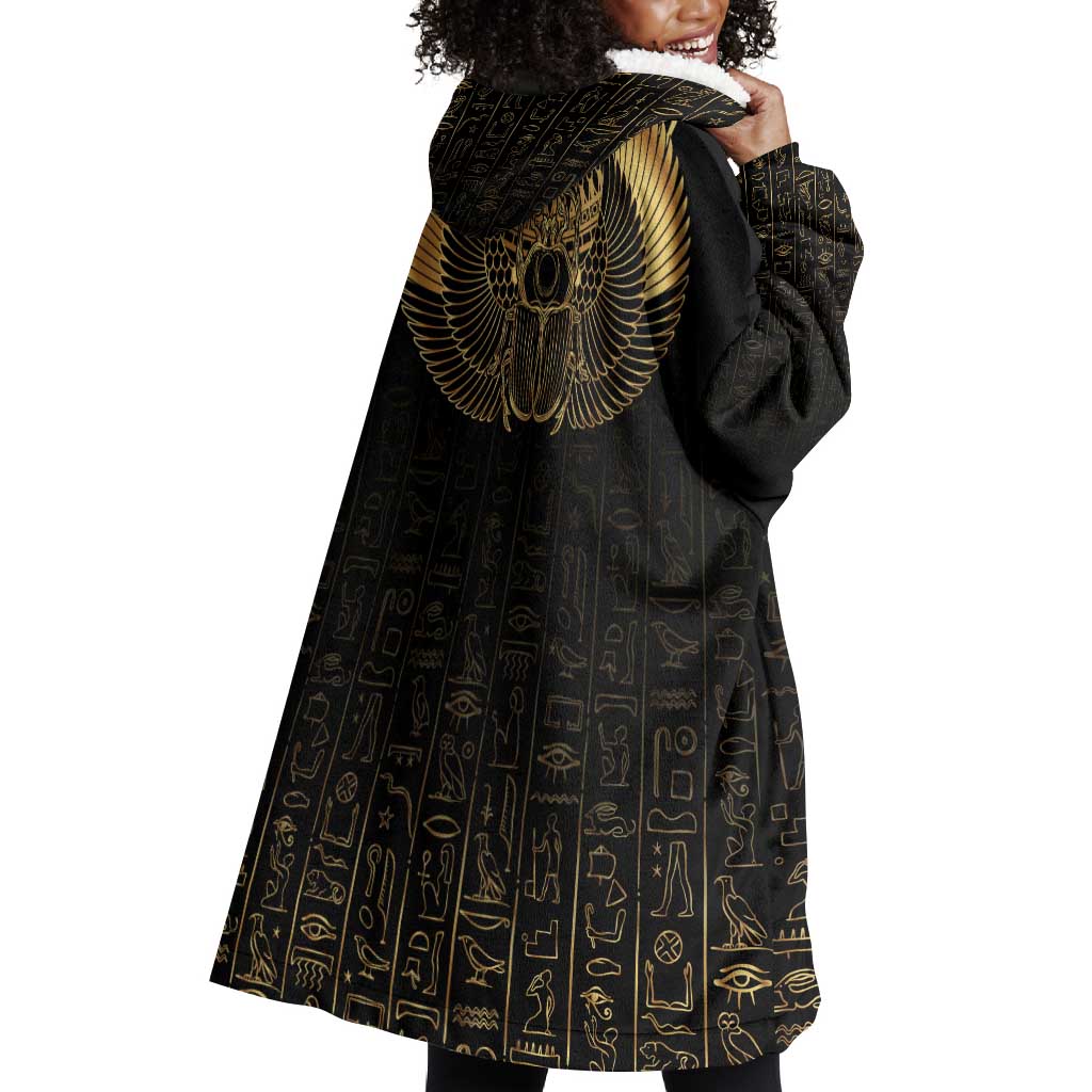 Ancient Egypt Wearable Blanket Hoodie Black Gold Scarab LT7