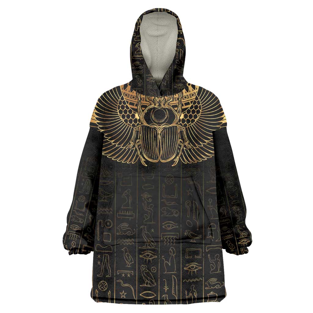 Ancient Egypt Wearable Blanket Hoodie Black Gold Scarab LT7