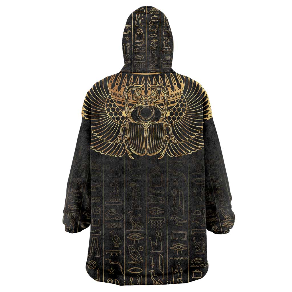 Ancient Egypt Wearable Blanket Hoodie Black Gold Scarab LT7