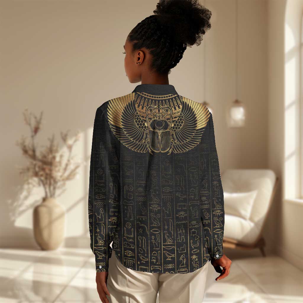 Ancient Egypt Women Casual Shirt Black Gold Scarab LT7