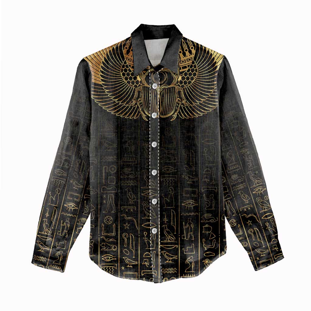 Ancient Egypt Women Casual Shirt Black Gold Scarab LT7