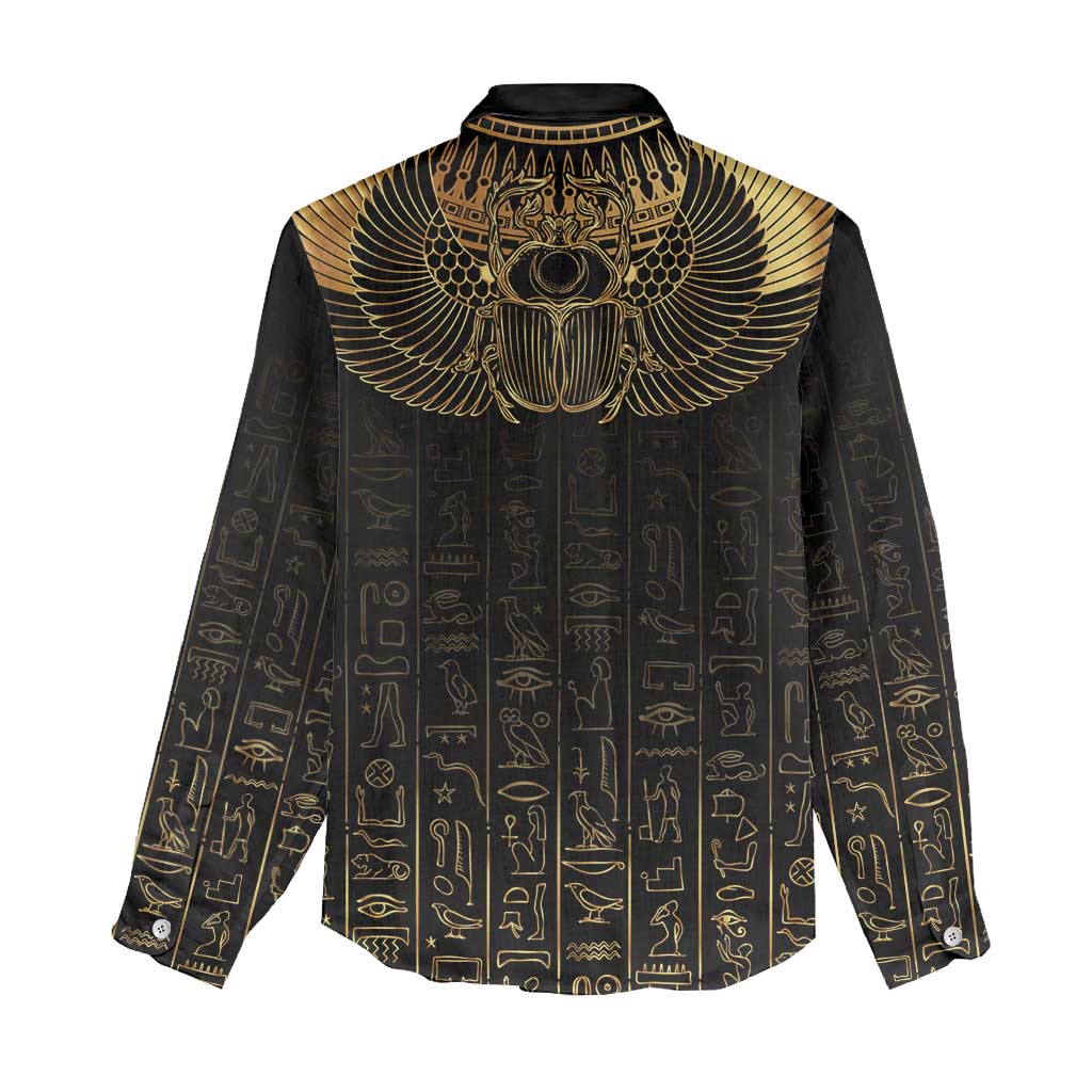 Ancient Egypt Women Casual Shirt Black Gold Scarab LT7