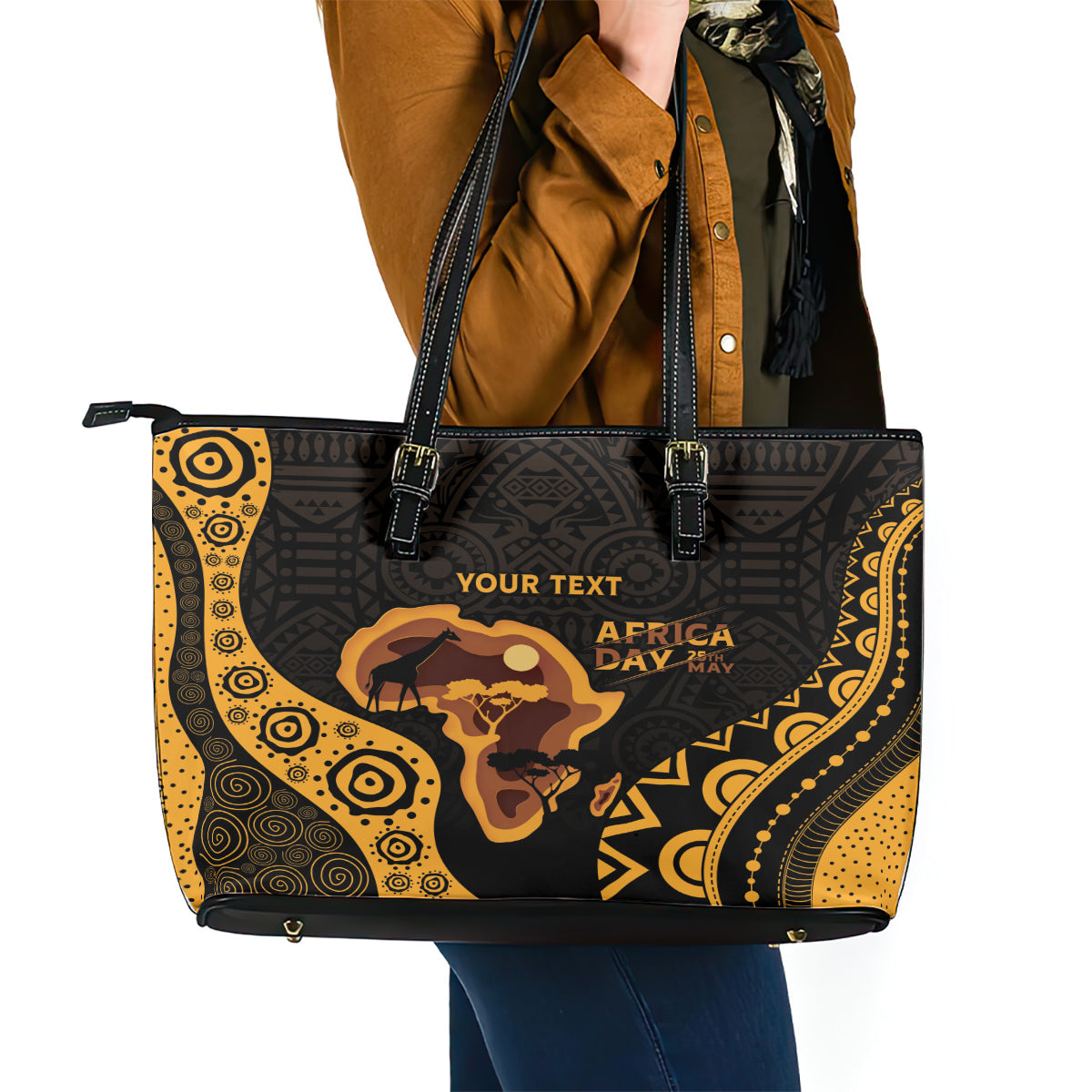 Africa Day Personalized Leather Tote Bag Ethnic Retro Style LT7