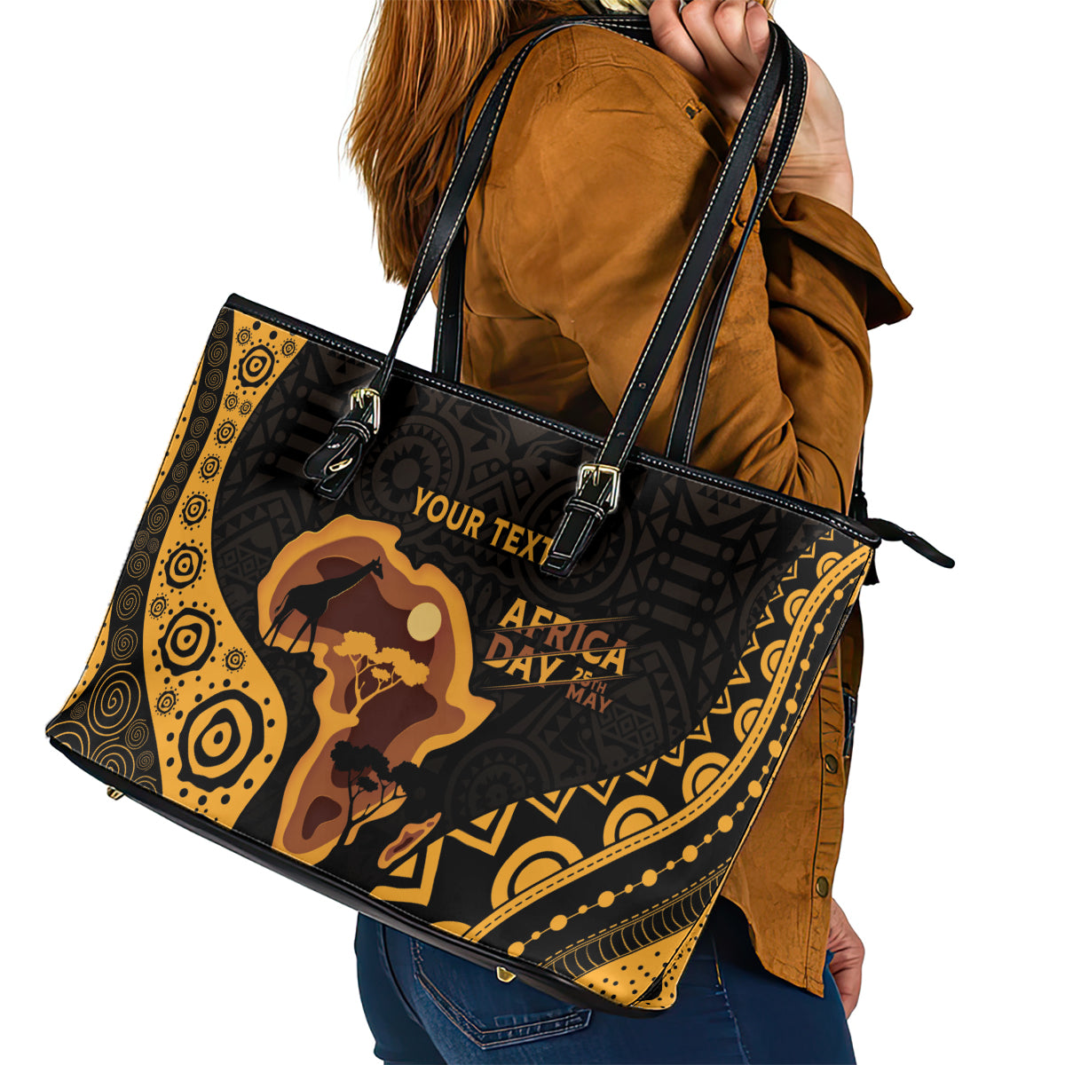 Africa Day Personalized Leather Tote Bag Ethnic Retro Style LT7
