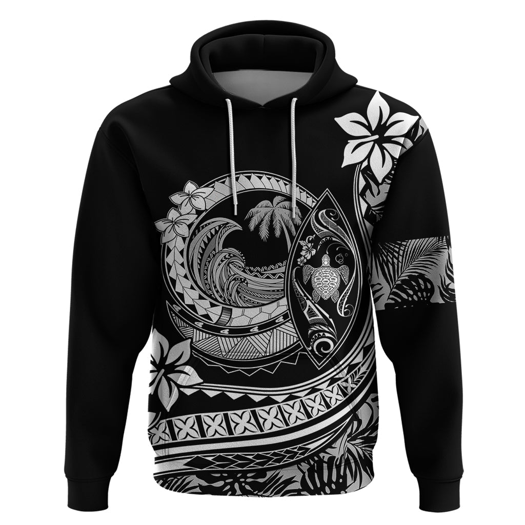 Polynesian Plumeria Hoodie Ride The Waves - Black LT7