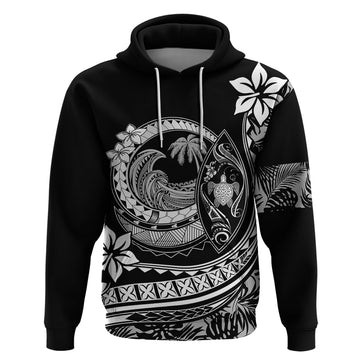Polynesian Plumeria Hoodie Ride The Waves - Black LT7