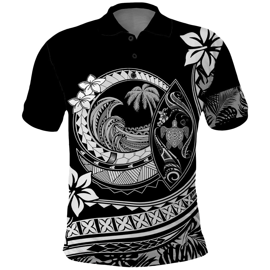 Polynesian Plumeria Polo Shirt Ride The Waves - Black LT7