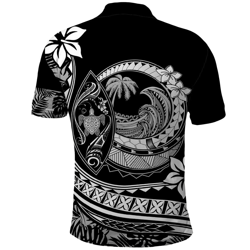 Polynesian Plumeria Polo Shirt Ride The Waves - Black LT7