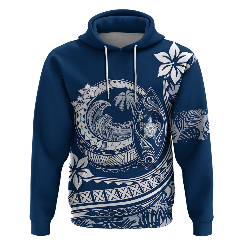 Polynesian Plumeria Hoodie Ride The Waves - Navy Blue LT7