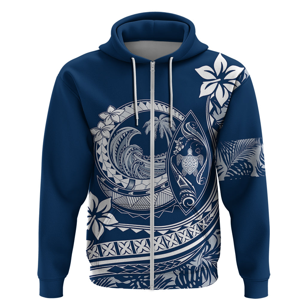 Polynesian Plumeria Hoodie Ride The Waves - Navy Blue LT7