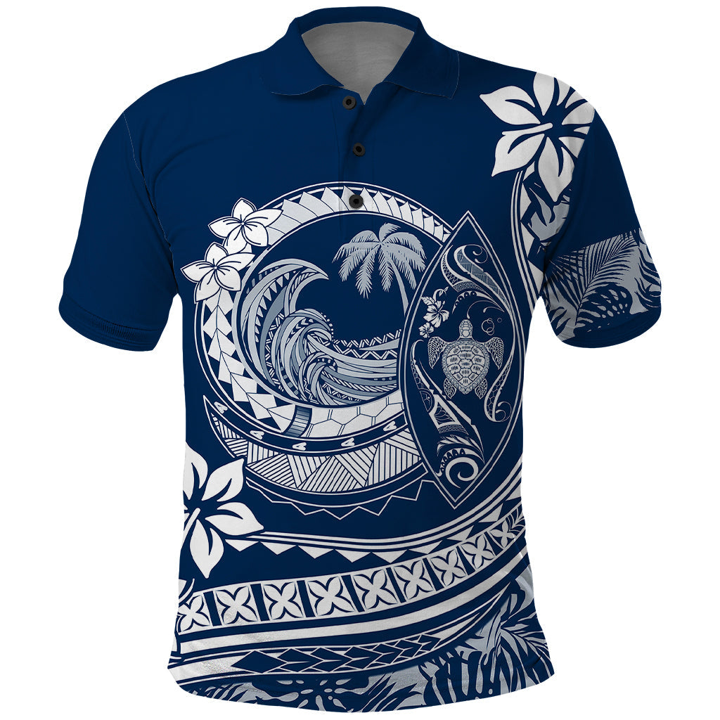 Polynesian Plumeria Polo Shirt Ride The Waves - Navy Blue LT7