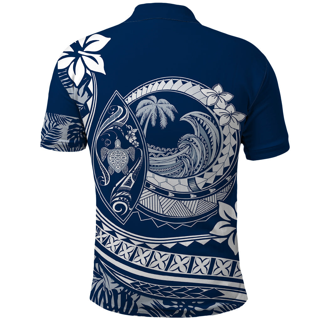 Polynesian Plumeria Polo Shirt Ride The Waves - Navy Blue LT7