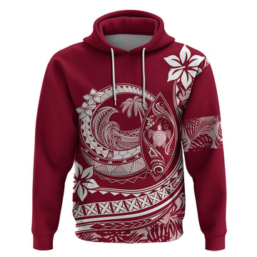 Polynesian Plumeria Hoodie Ride The Waves - Burgundy LT7