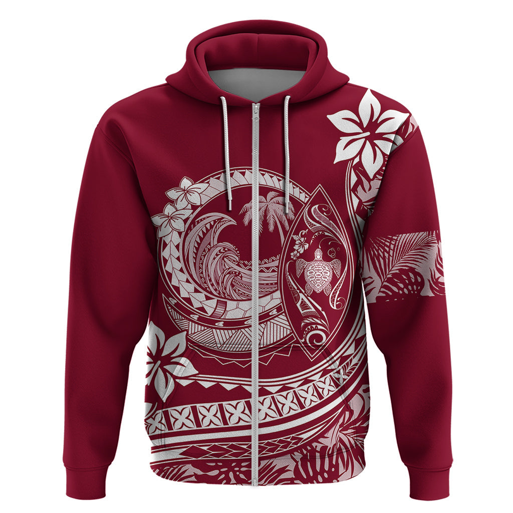 Polynesian Plumeria Hoodie Ride The Waves - Burgundy LT7