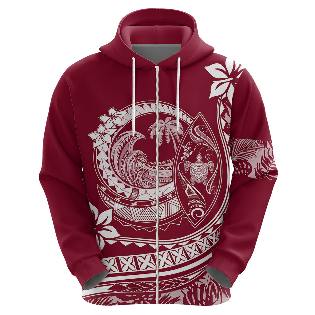 Polynesian Plumeria Hoodie Ride The Waves - Burgundy LT7