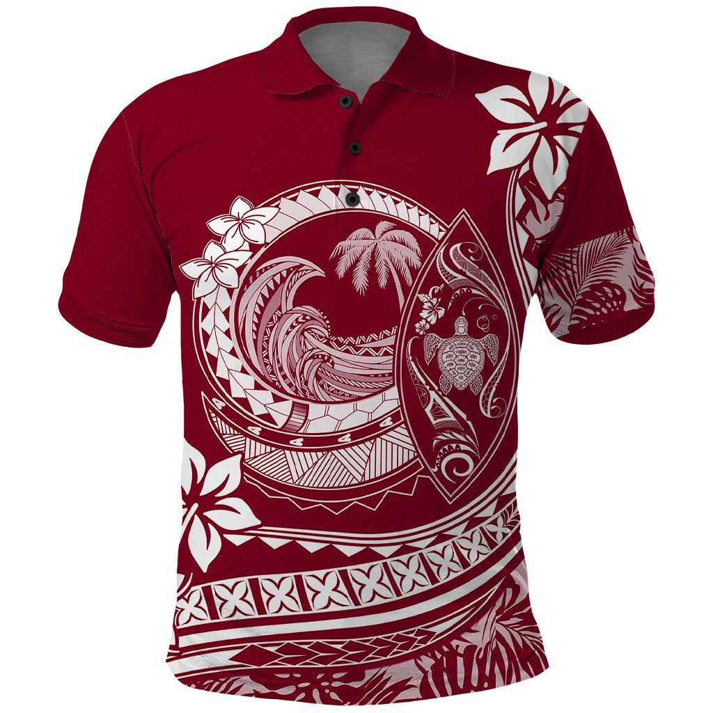 Polynesian Plumeria Polo Shirt Ride The Waves - Burgundy LT7