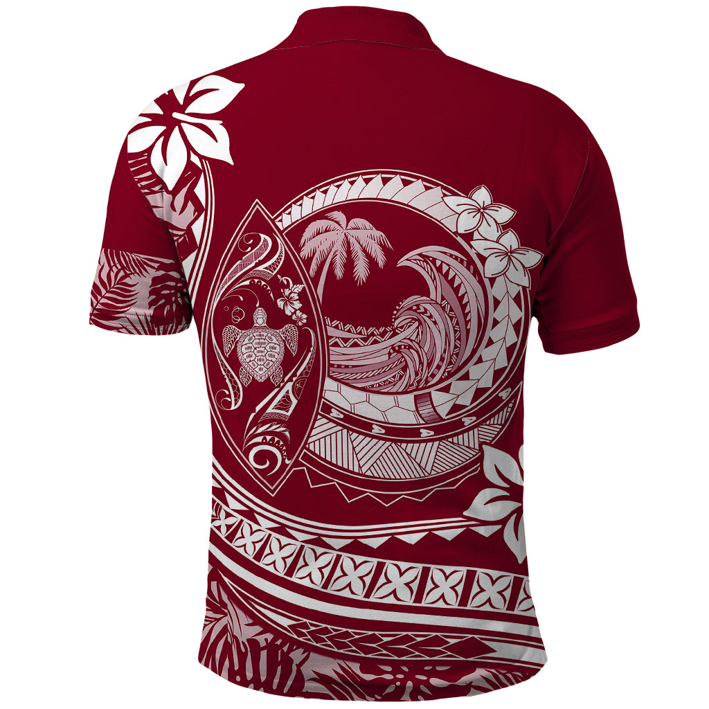 Polynesian Plumeria Polo Shirt Ride The Waves - Burgundy LT7