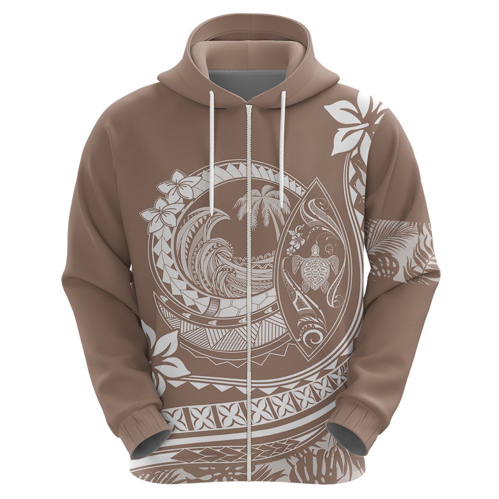 Polynesian Plumeria Hoodie Ride The Waves - Beige LT7