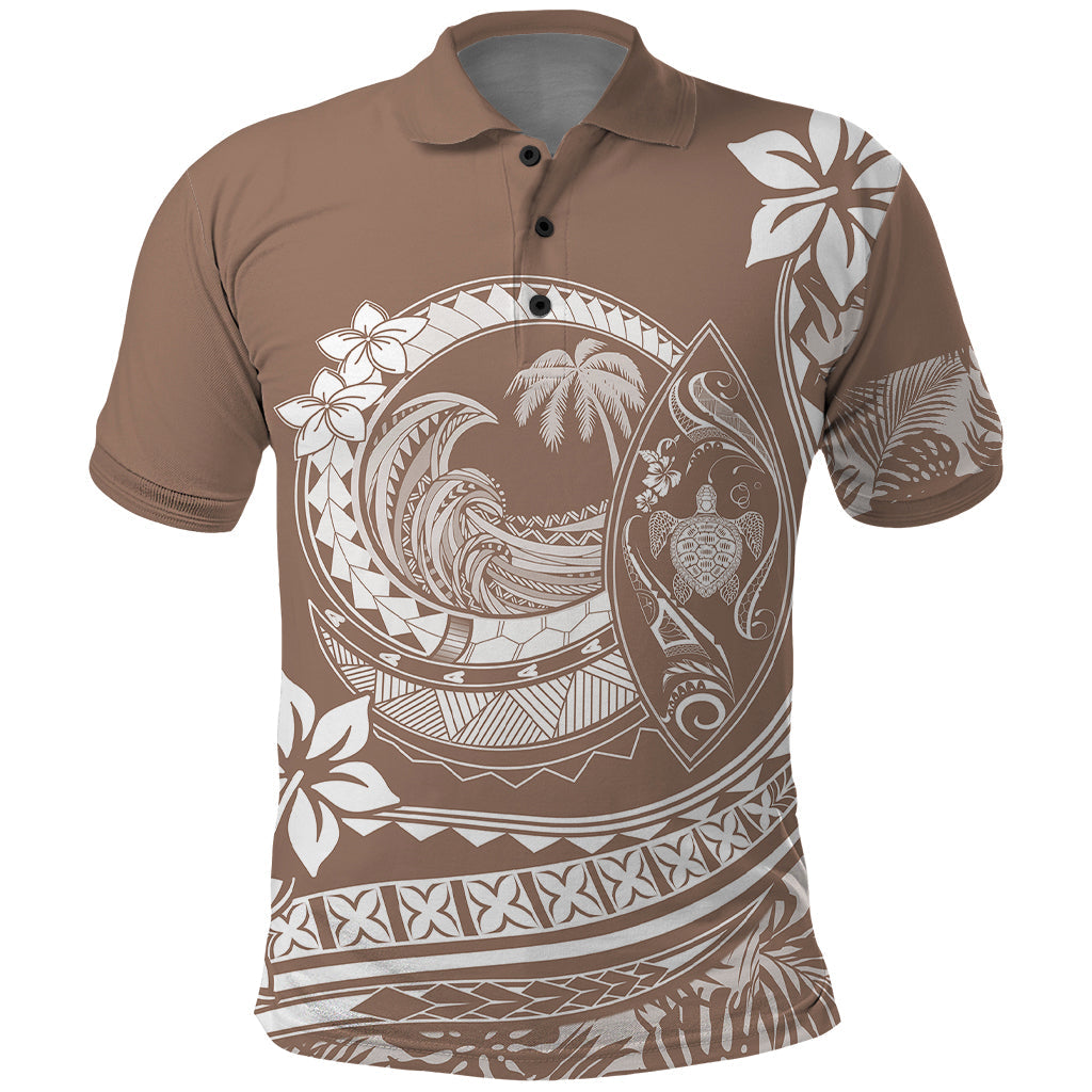 Polynesian Plumeria Polo Shirt Ride The Waves - Beige LT7