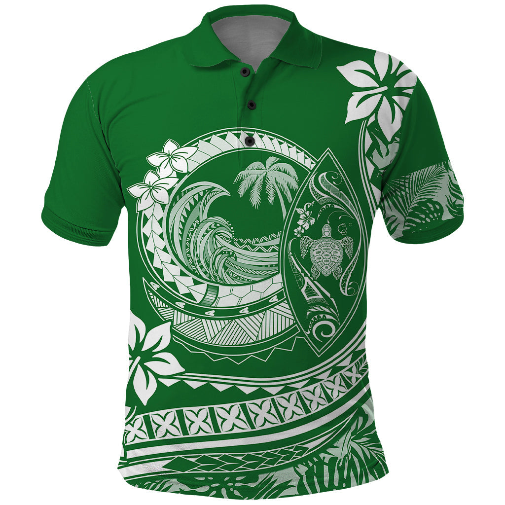 Polynesian Plumeria Polo Shirt Ride The Waves - Green LT7