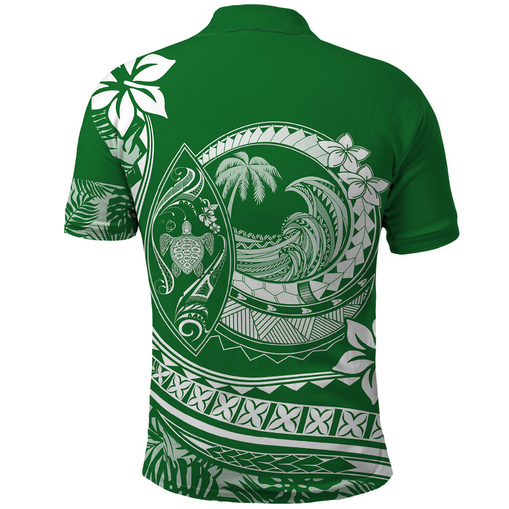 Polynesian Plumeria Polo Shirt Ride The Waves - Green LT7