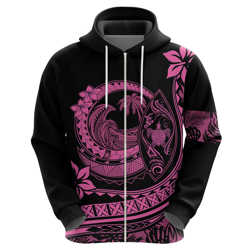 Polynesian Plumeria Hoodie Ride The Waves - Pink LT7