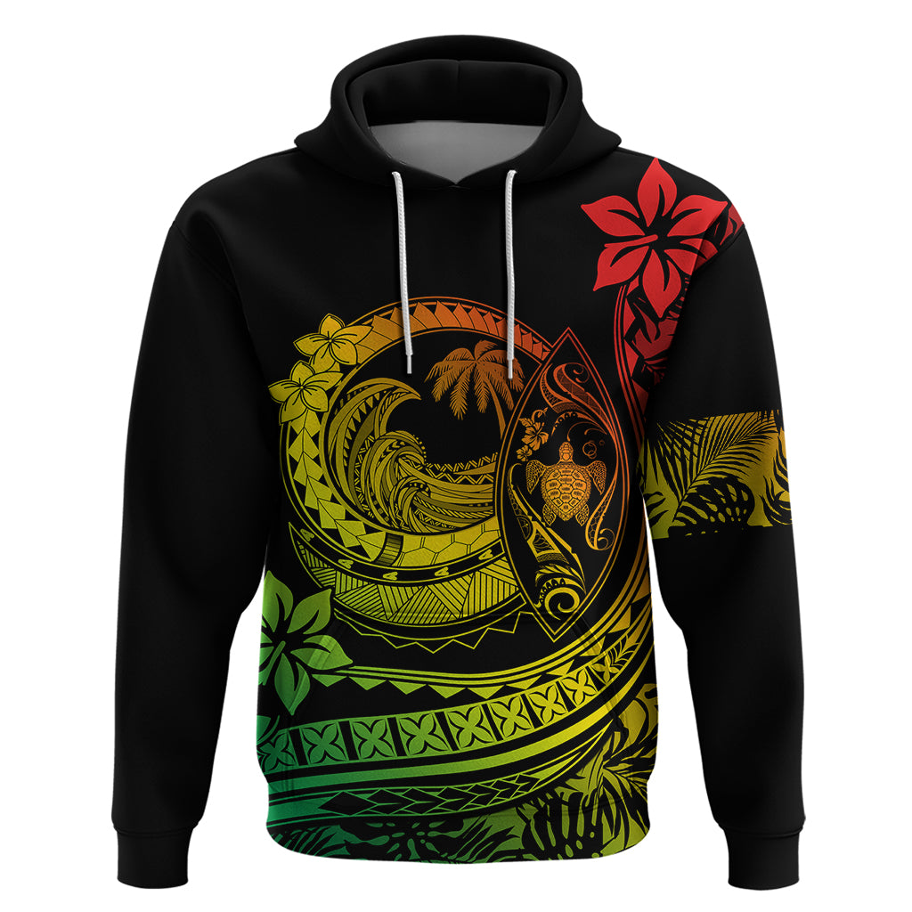 Polynesian Plumeria Hoodie Ride The Waves - Reggae LT7