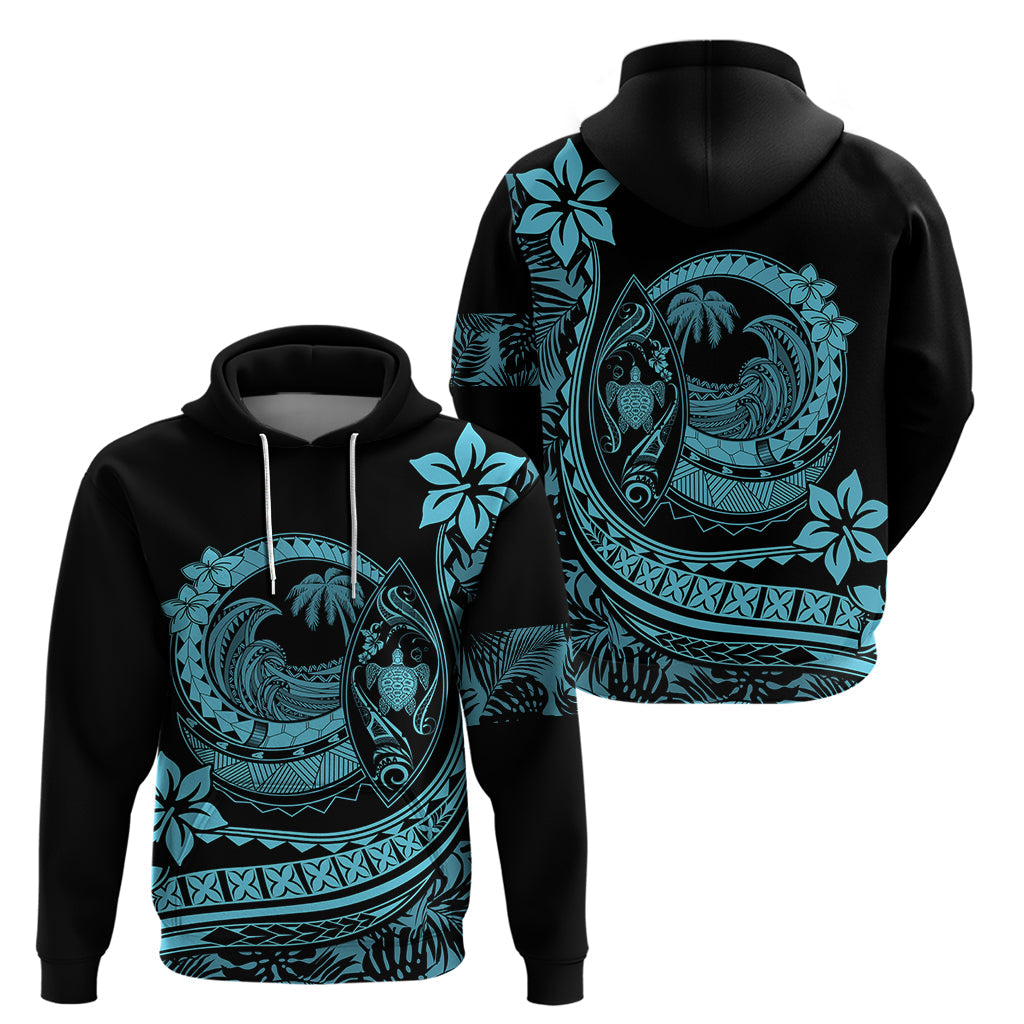 Polynesian Plumeria Hoodie Ride The Waves - Turquoise LT7
