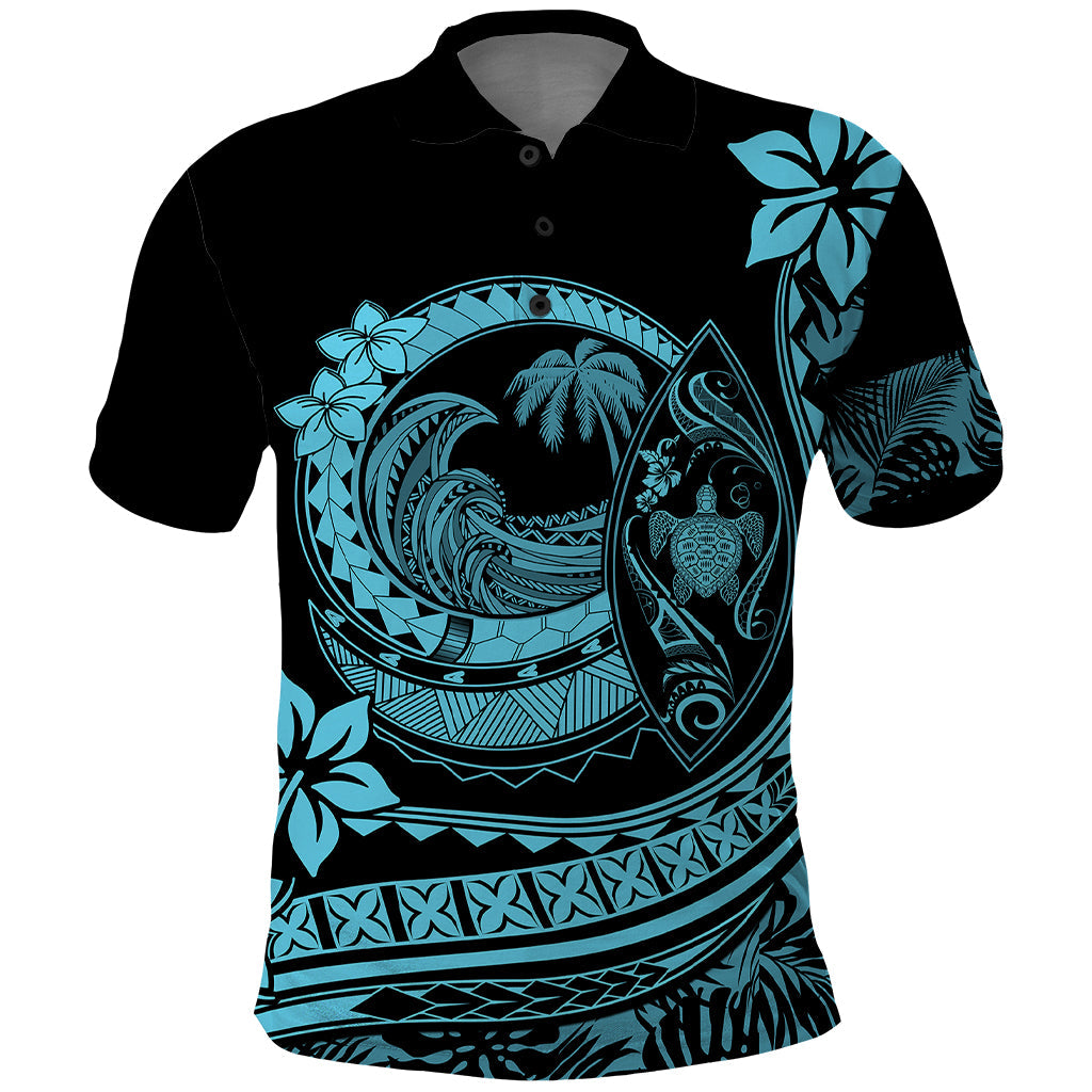 Polynesian Plumeria Polo Shirt Ride The Waves - Turquoise LT7