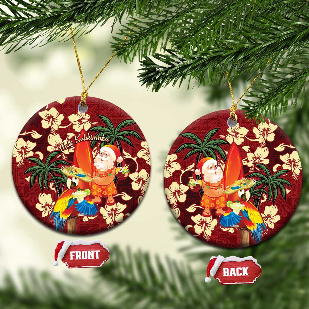 Crimson Red Tropical Christmas Hawaii Tapa Ceramic Ornament Aloha Santa Drink Party LT7