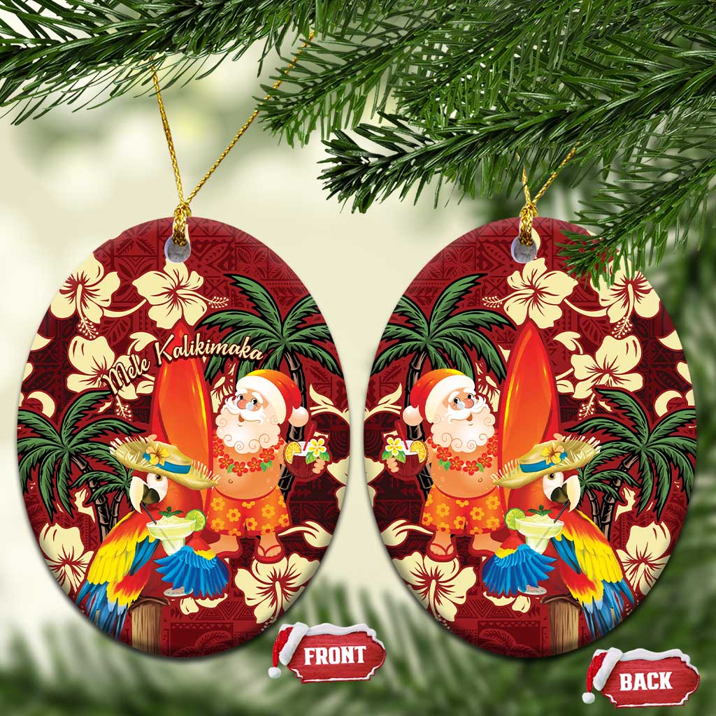 Crimson Red Tropical Christmas Hawaii Tapa Ceramic Ornament Aloha Santa Drink Party LT7