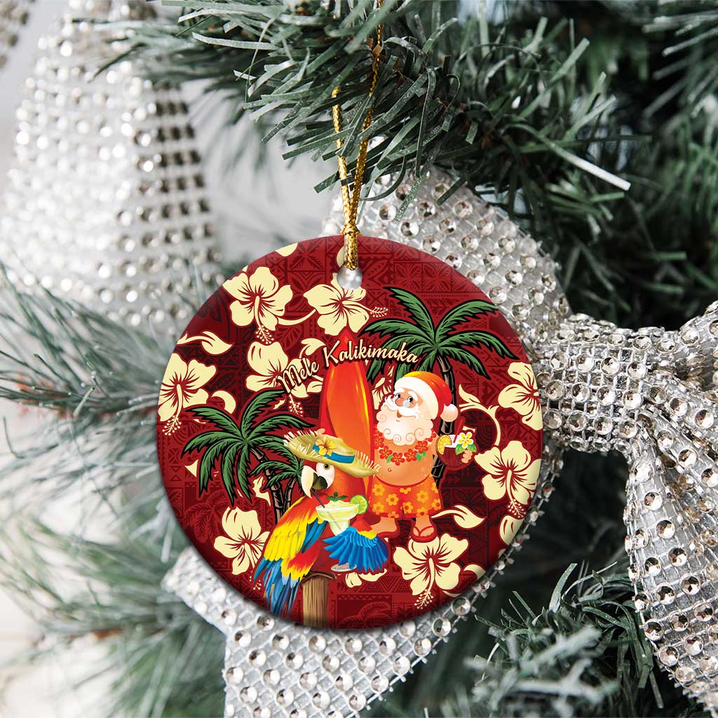 Crimson Red Tropical Christmas Hawaii Tapa Ceramic Ornament Aloha Santa Drink Party LT7