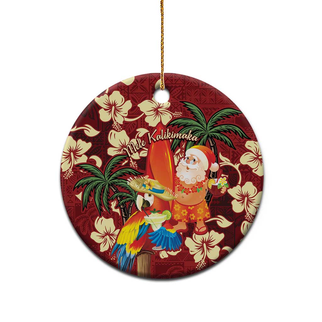 Crimson Red Tropical Christmas Hawaii Tapa Ceramic Ornament Aloha Santa Drink Party LT7