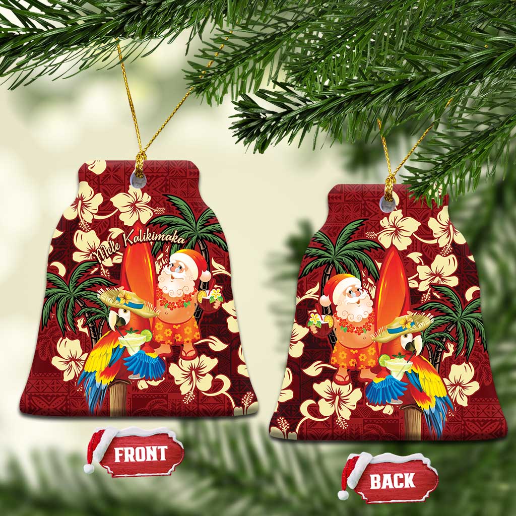 Crimson Red Tropical Christmas Hawaii Tapa Ceramic Ornament Aloha Santa Drink Party LT7