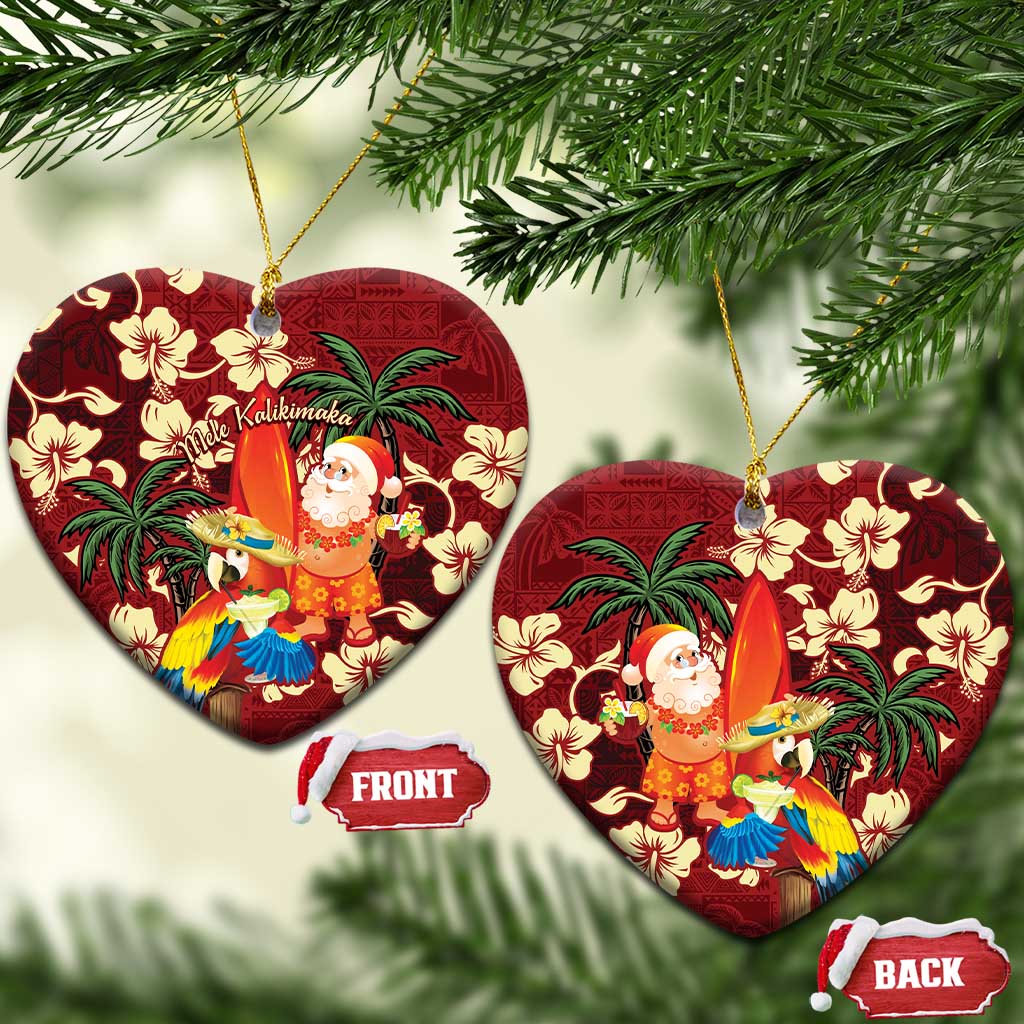 Crimson Red Tropical Christmas Hawaii Tapa Ceramic Ornament Aloha Santa Drink Party LT7