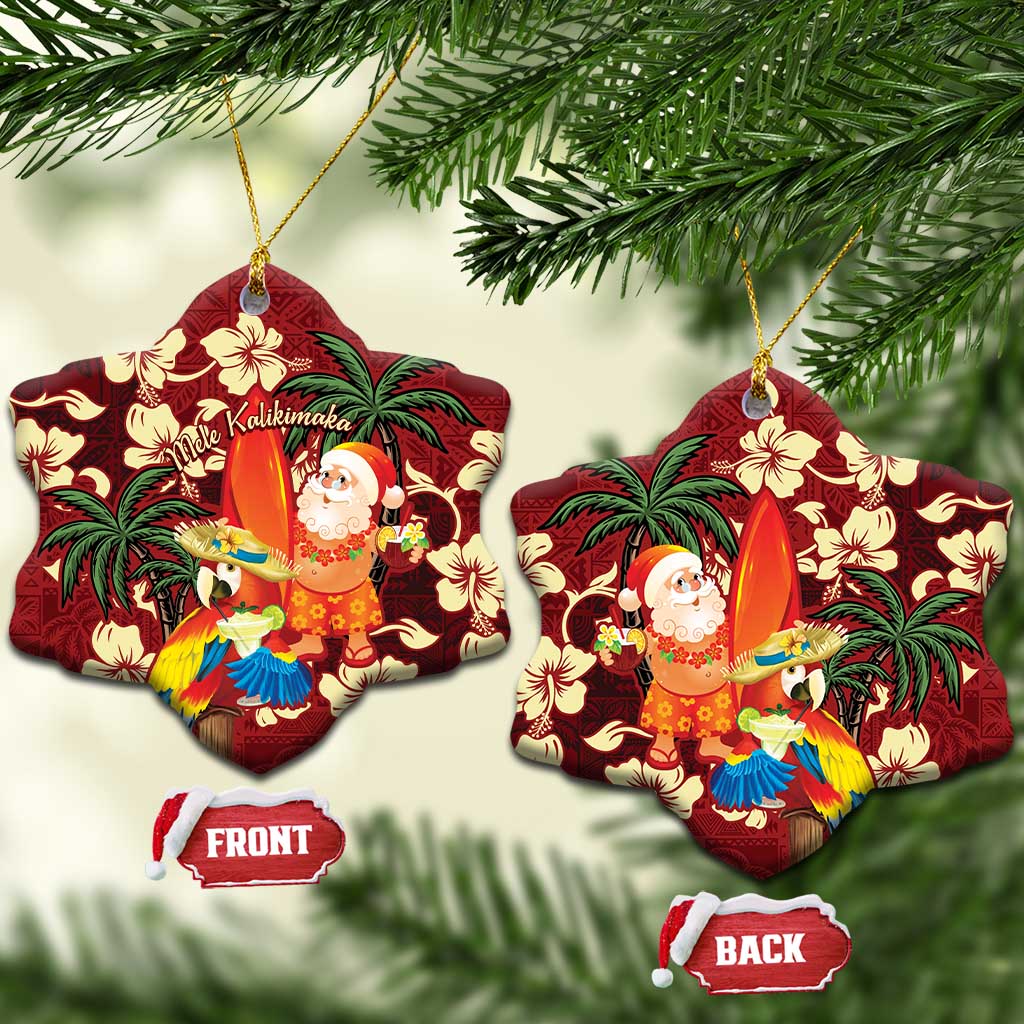 Crimson Red Tropical Christmas Hawaii Tapa Ceramic Ornament Aloha Santa Drink Party LT7