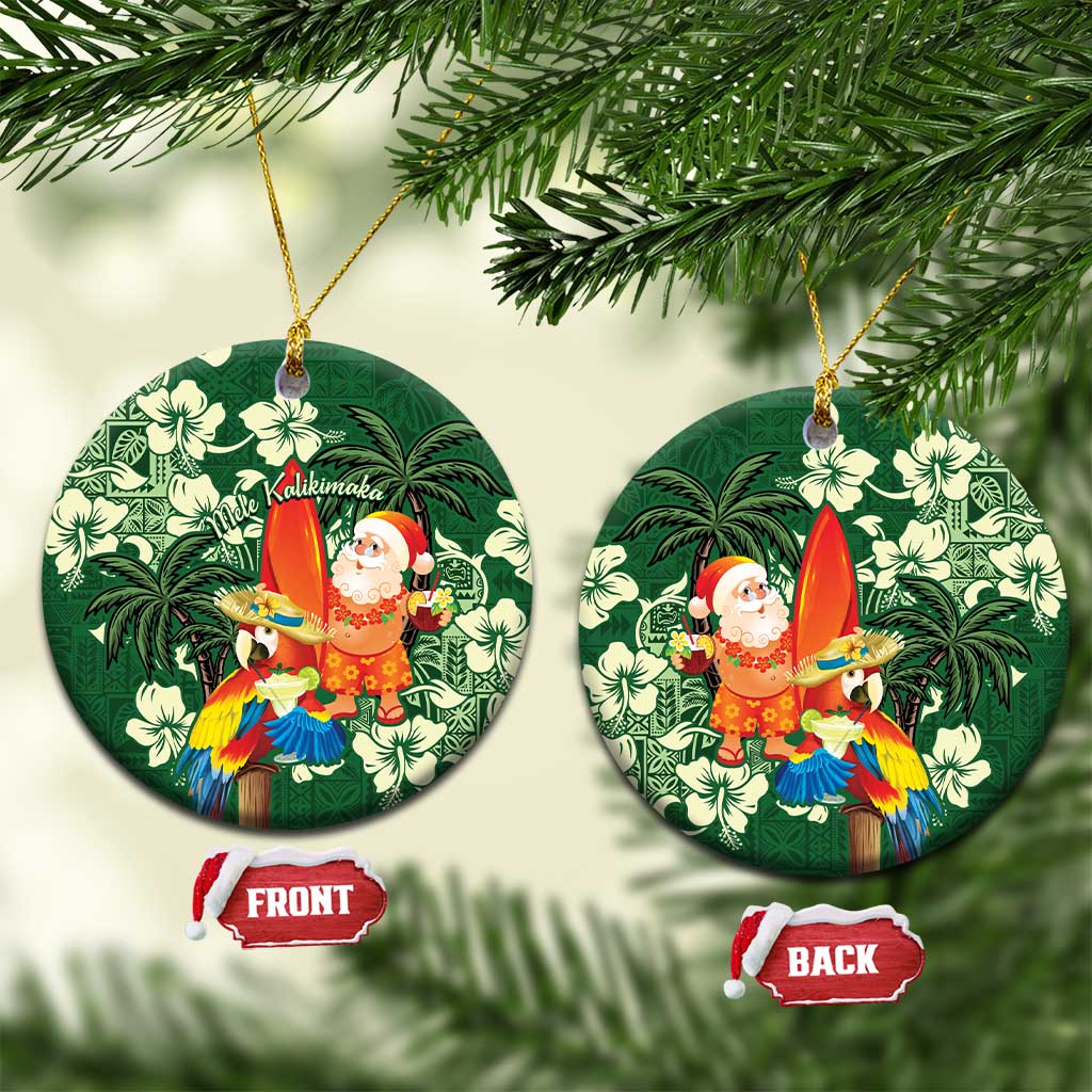 Moss Green Tropical Christmas Hawaii Tapa Ceramic Ornament Aloha Santa Drink Party LT7