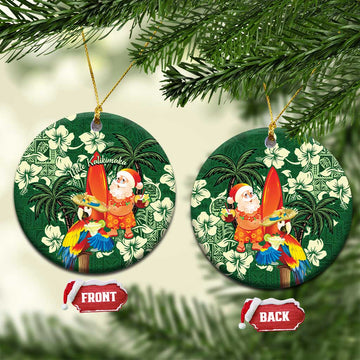 Moss Green Tropical Christmas Hawaii Tapa Ceramic Ornament Aloha Santa Drink Party LT7