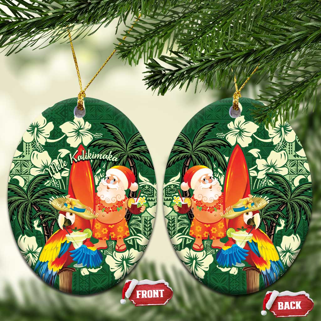 Moss Green Tropical Christmas Hawaii Tapa Ceramic Ornament Aloha Santa Drink Party LT7