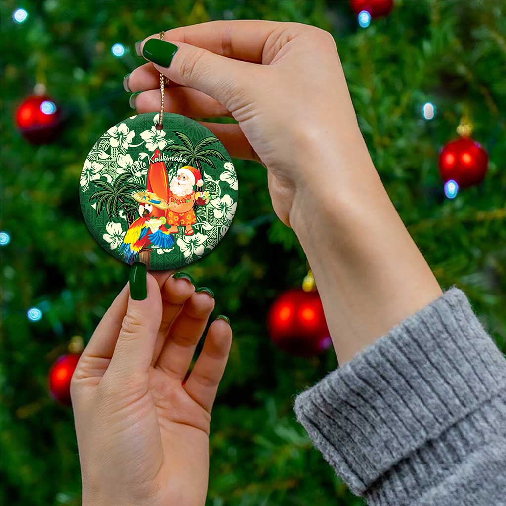 Moss Green Tropical Christmas Hawaii Tapa Ceramic Ornament Aloha Santa Drink Party LT7
