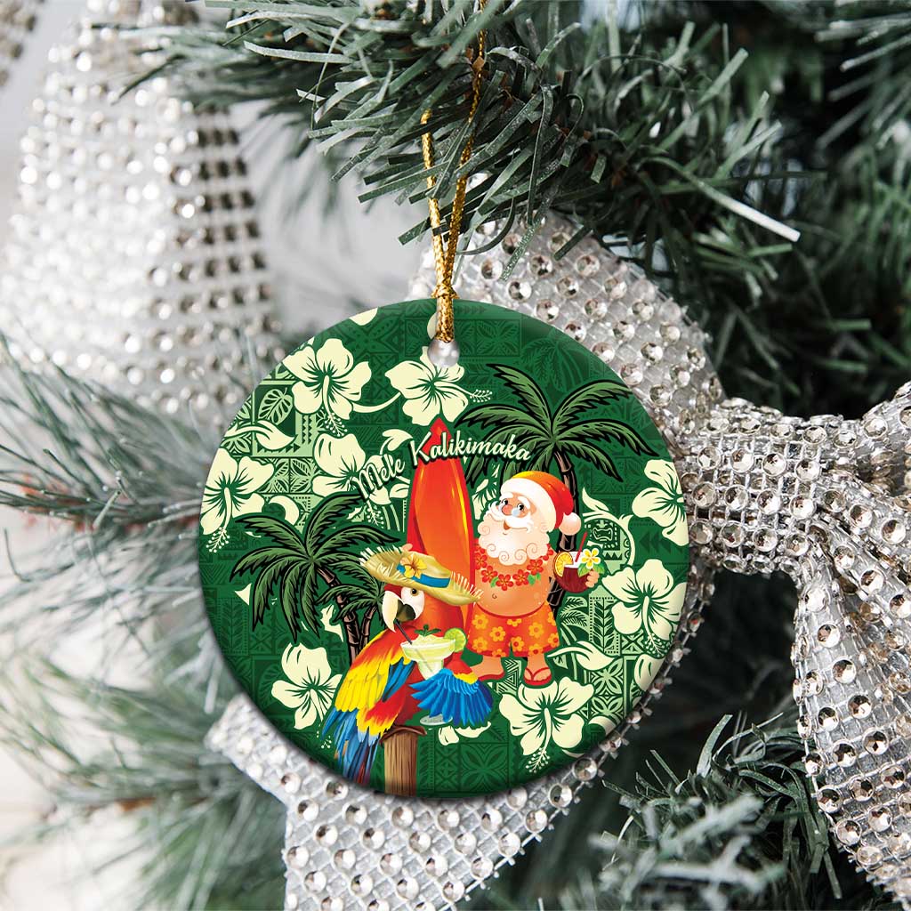 Moss Green Tropical Christmas Hawaii Tapa Ceramic Ornament Aloha Santa Drink Party LT7