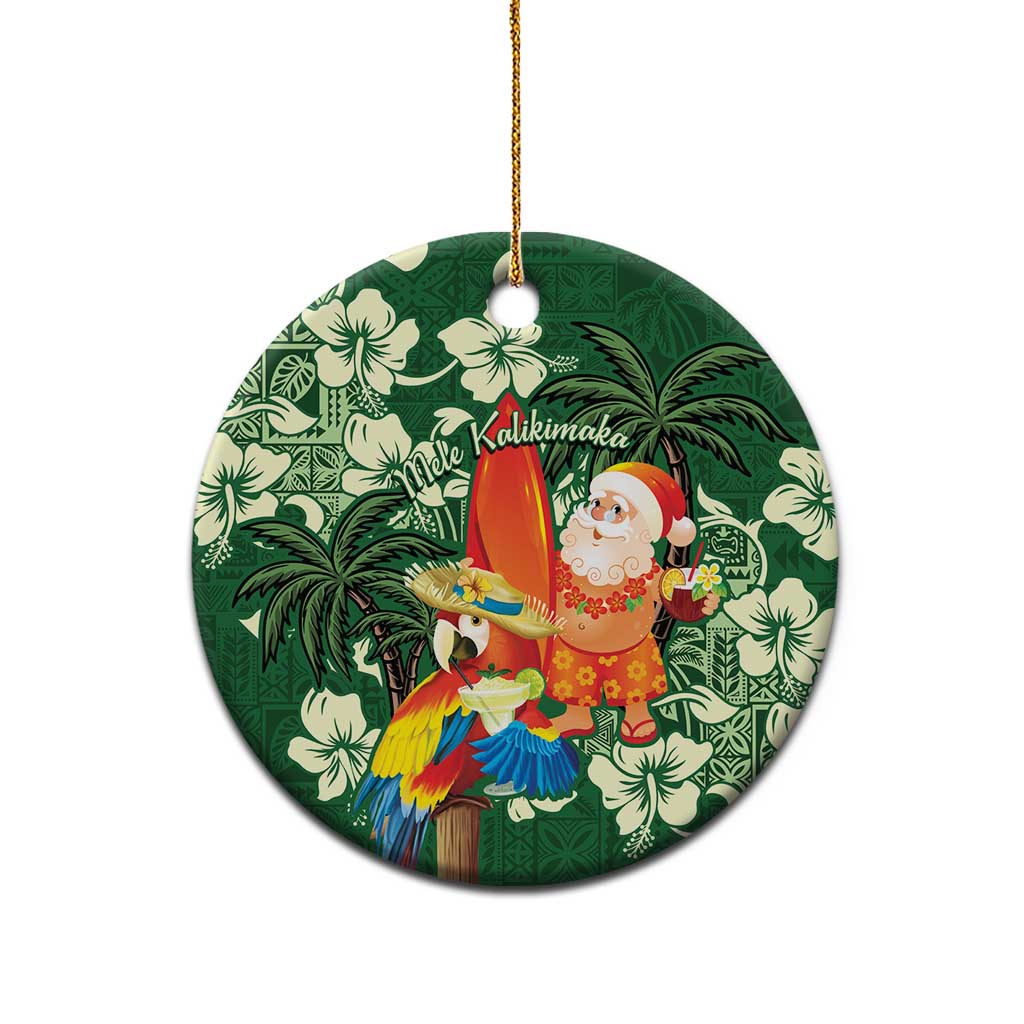 Moss Green Tropical Christmas Hawaii Tapa Ceramic Ornament Aloha Santa Drink Party LT7