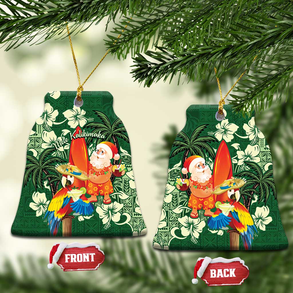 Moss Green Tropical Christmas Hawaii Tapa Ceramic Ornament Aloha Santa Drink Party LT7
