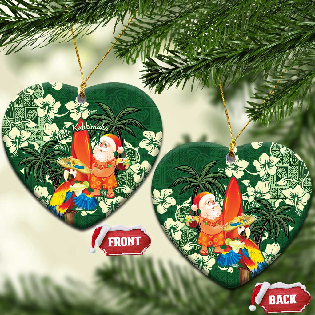 Moss Green Tropical Christmas Hawaii Tapa Ceramic Ornament Aloha Santa Drink Party LT7