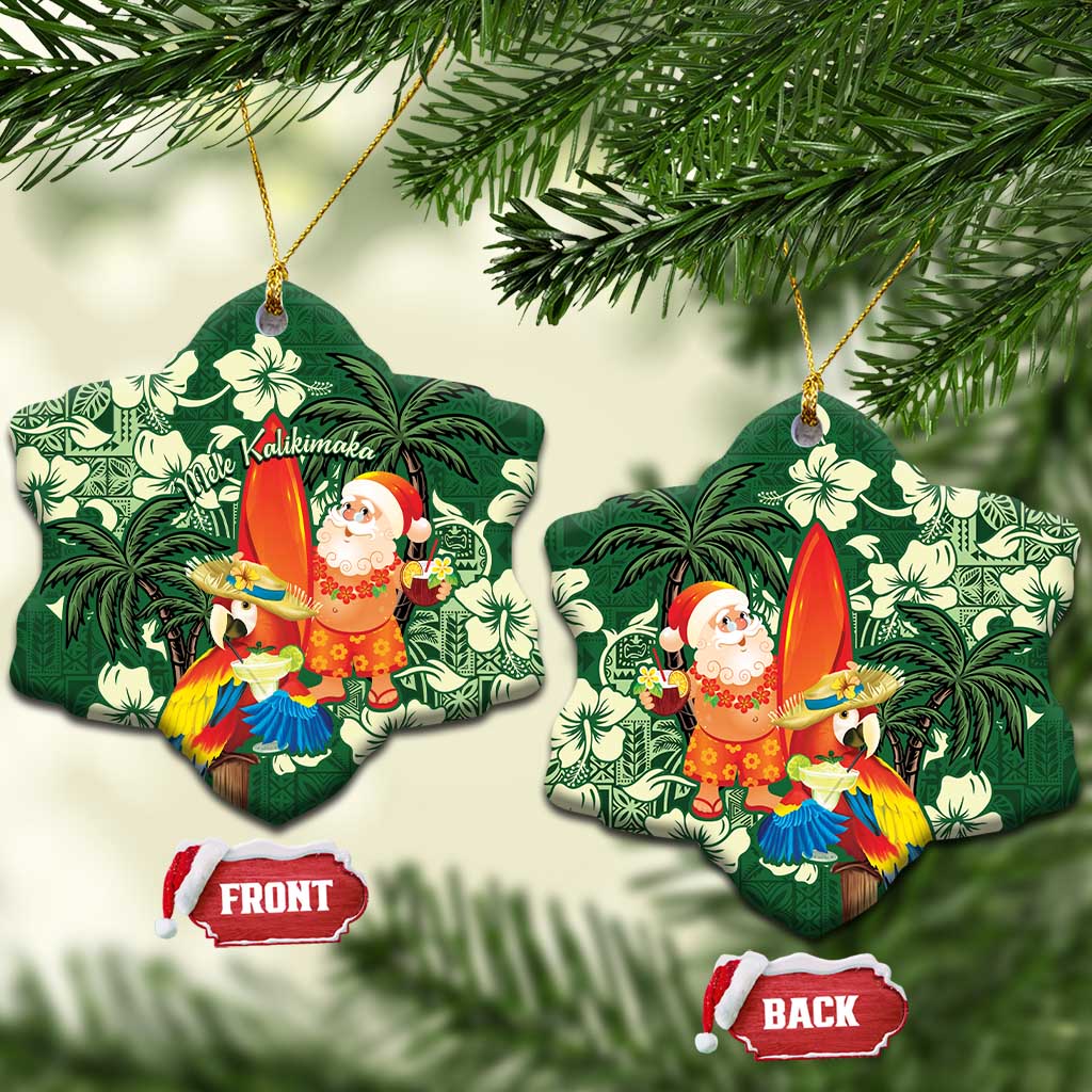 Moss Green Tropical Christmas Hawaii Tapa Ceramic Ornament Aloha Santa Drink Party LT7