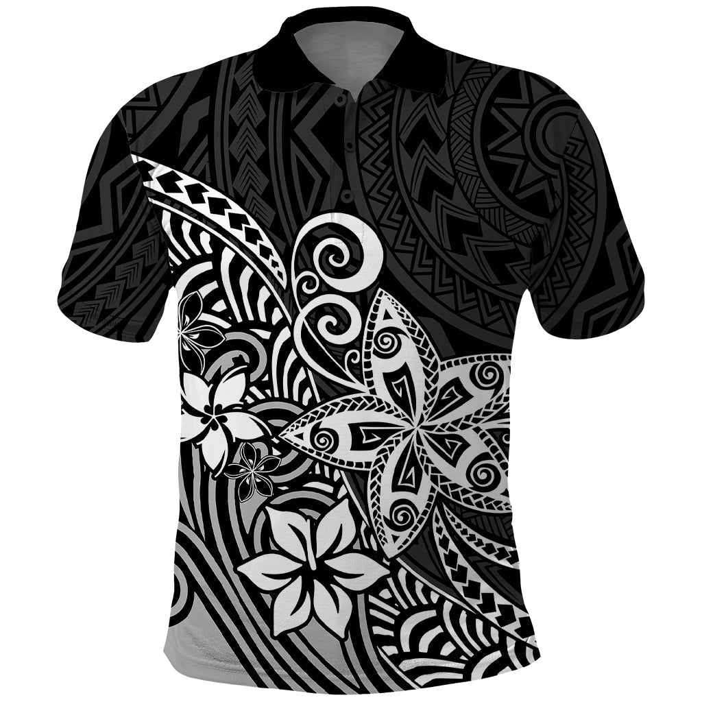 Polynesia Polo Shirt Plumeria Black Curves LT7
