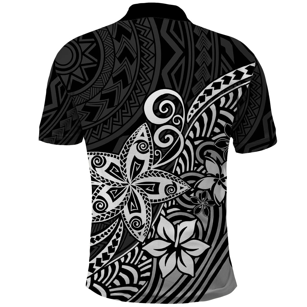 Polynesia Polo Shirt Plumeria Black Curves LT7