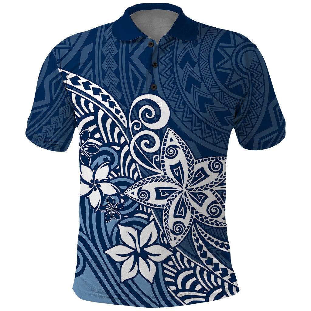 Polynesia Polo Shirt Plumeria Blue Curves LT7
